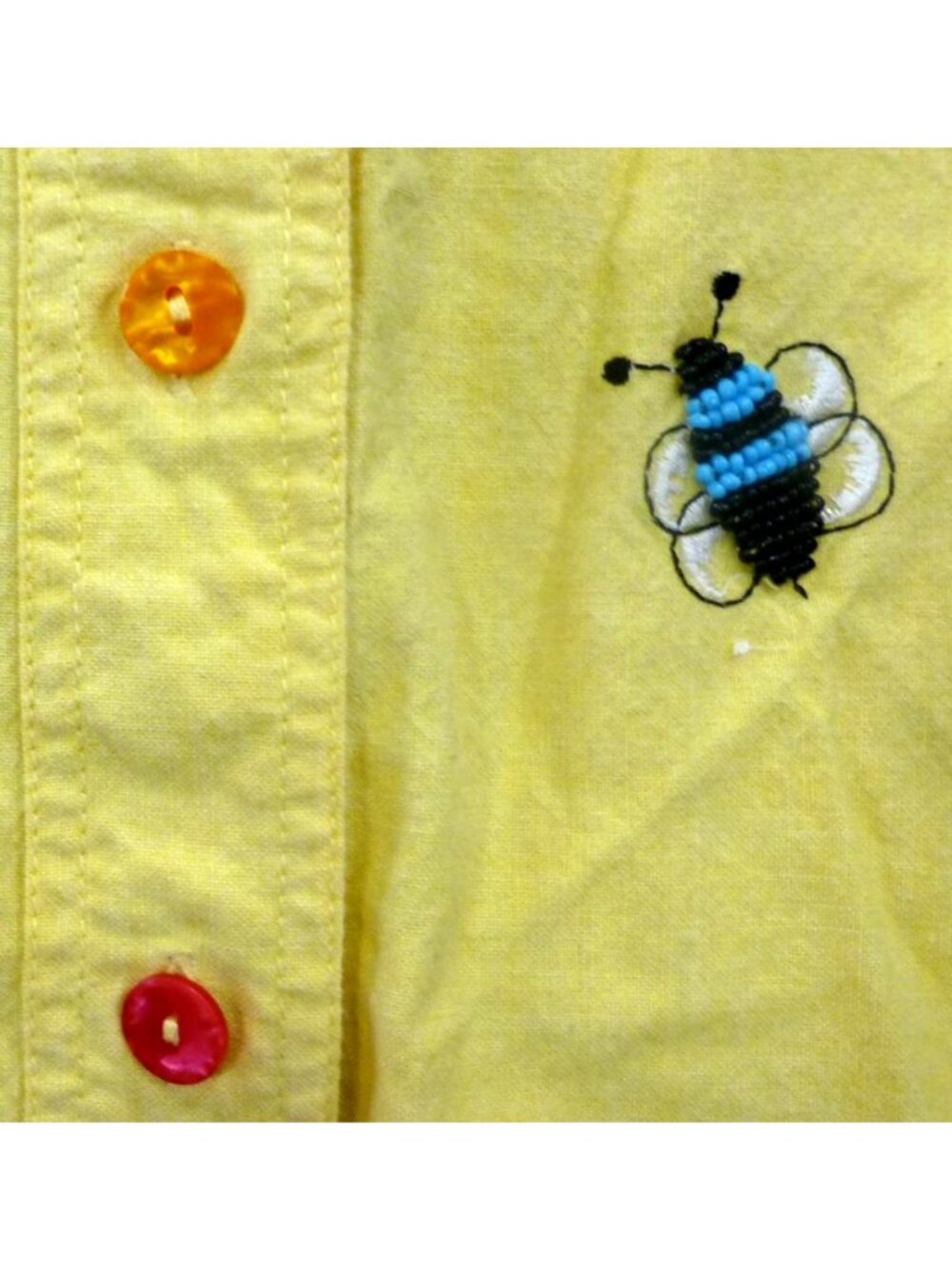 Bee-Themed Yellow Button-Up Shirt Quacker Factory Embroidery & Rhinestones L Lon - Picture 7 of 13